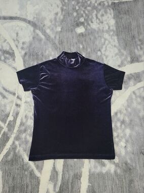 Principles Women's Velvet Short Sleeve Mock Neck Shirt - Purple